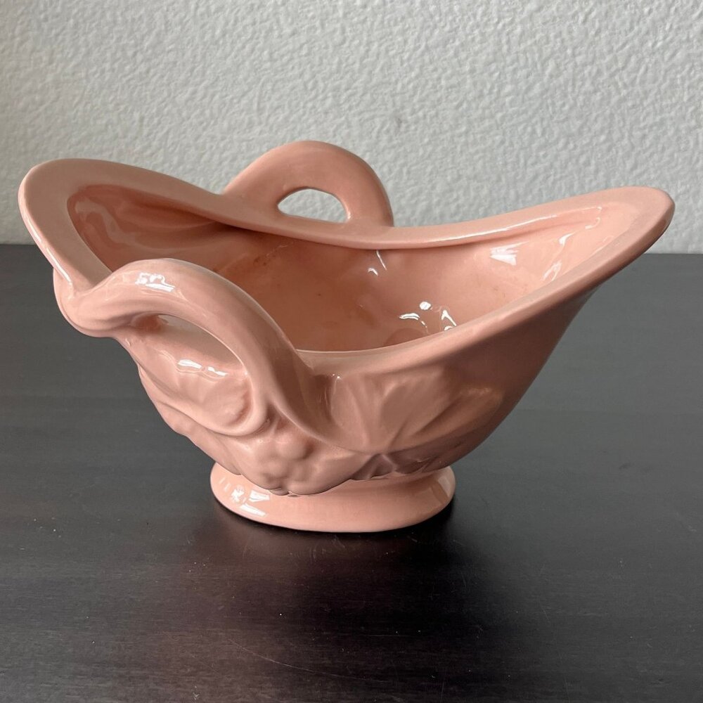Vintage Crownford Pink Ceramic Planter // Grapevine Handle Design Swooping Rim